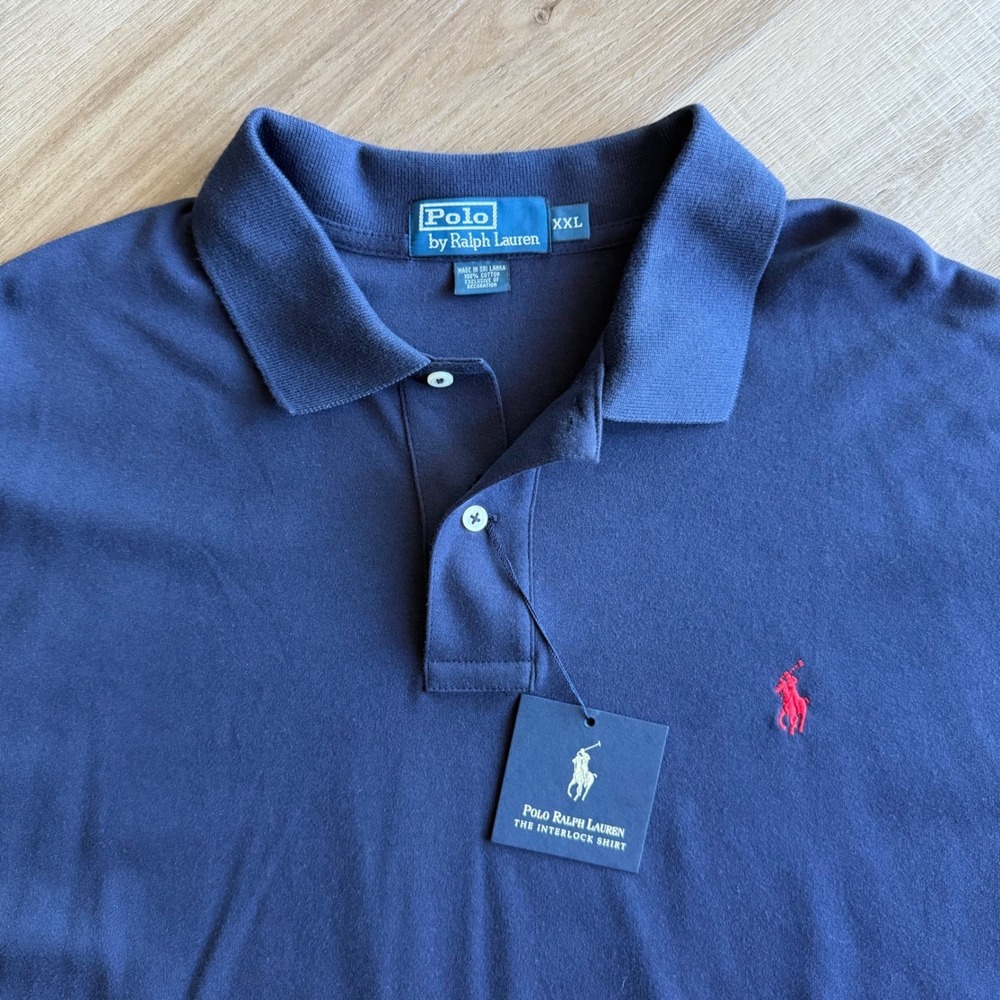 Polo Ralph Lauren Mens Interlock Polo Shirt Navy Blue Red Pony XXL New - Picture 3 of 11